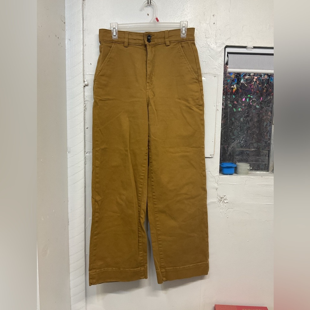 Everlane Organic Cotton Straight Wide Leg Crop Mustard Pants Size 6